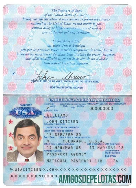 Passaporte dos EUA antes de 2007 exemplo real